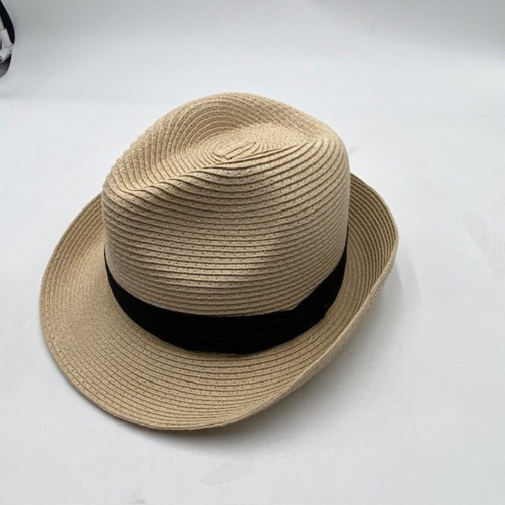 FURTALK Panama Fedora Straw Sun Hat Womens L/XL Beige Black Ribbon Summer Beach